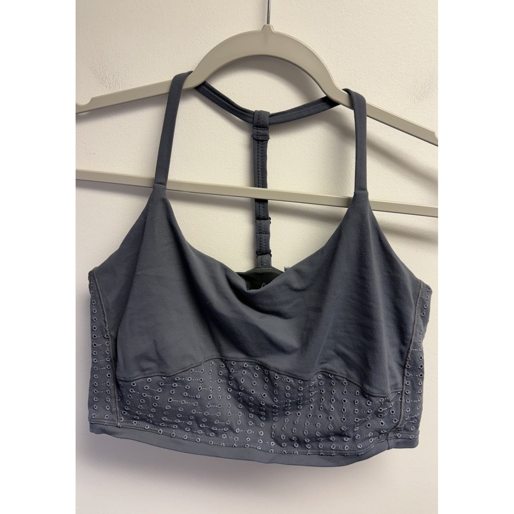 PrAna's Faro Bralette in Chalkboard Grey Medium Eyelet Halter T Back Stretch